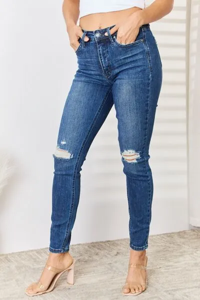 High Waist Distressed Slim Denim Jeans