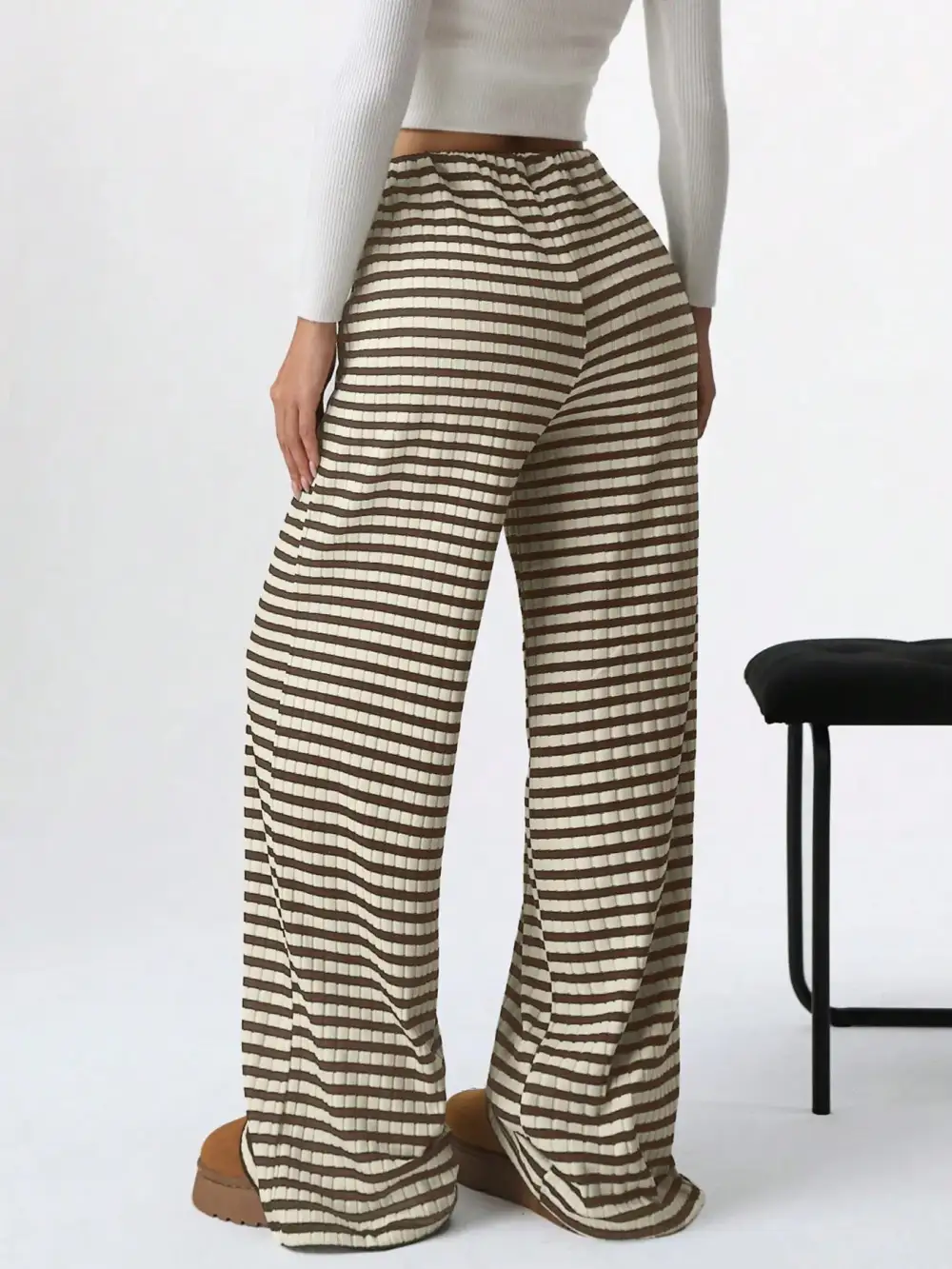 Wide Leg Drawstring Striped Casual Pants