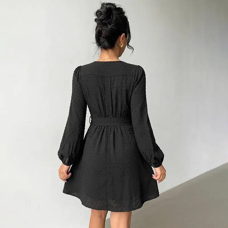 Women's Wrap Puff-Sleeve Evening Dress