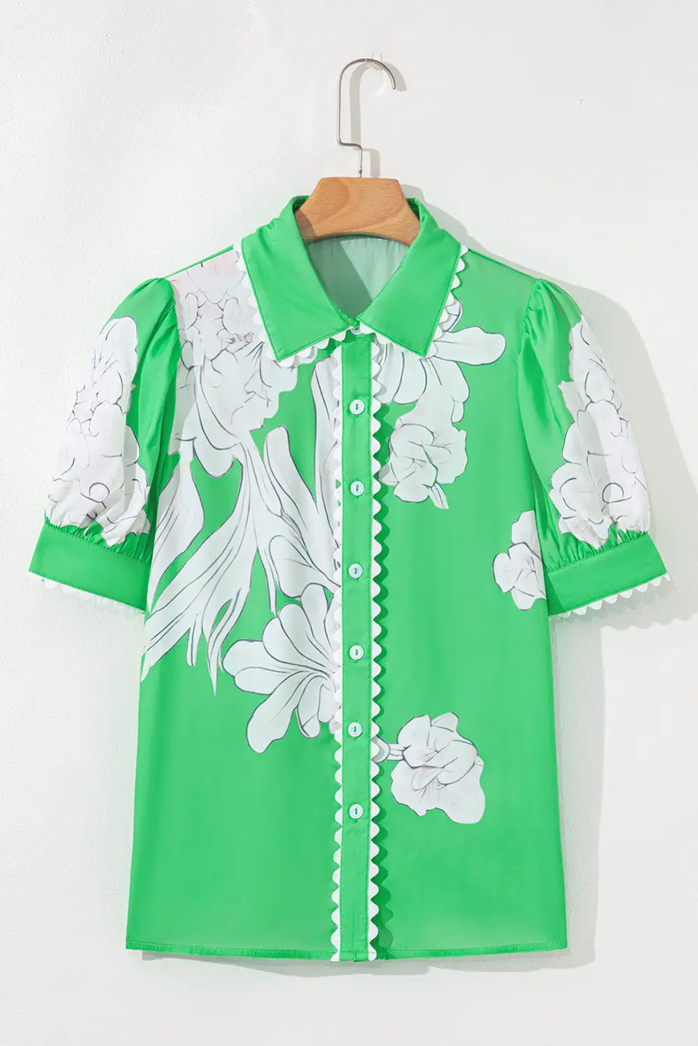 Floral Puff Sleeve Short Sleeve Shirt Blouse