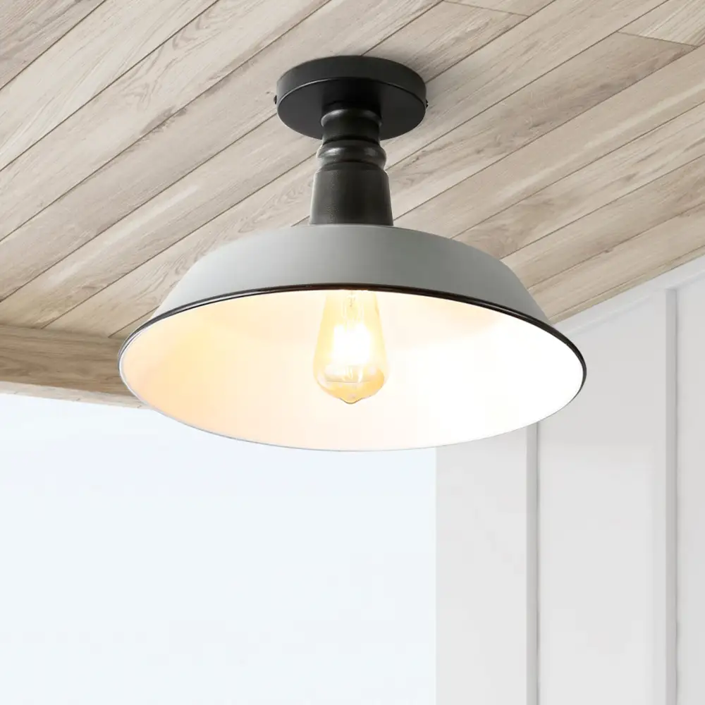 Single-Light Classic Industrial Indoor Outdoor Iron LED Semi Flush Mount