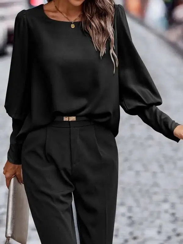 Button Back Puff Sleeve Blouse