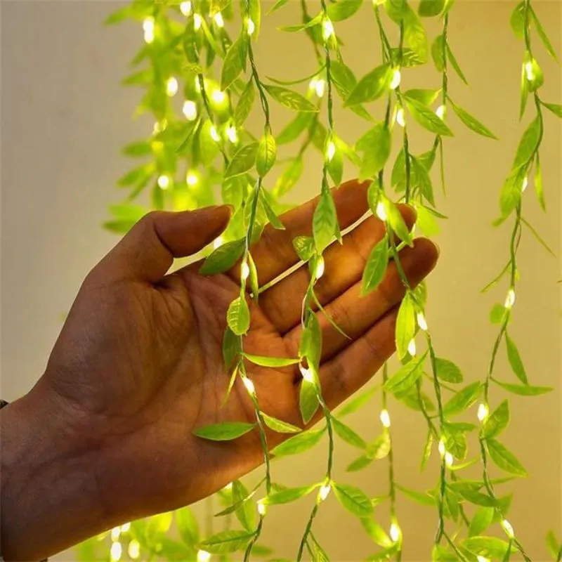 Green Leaf String Lights Artificial Vine Fairy Lights Christmas Fake Plant Rattan Garland Light for Home