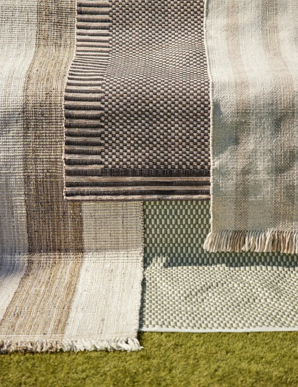 Fresh Indoor Outdoor Performance Striped Fringed Textured Handwoven Synthetic Fiber Area Rug