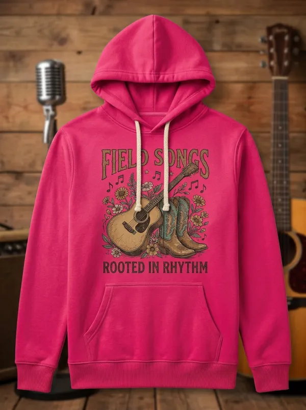 Country Music Guitar Cowboy Boots Floral Pullover Hoodie