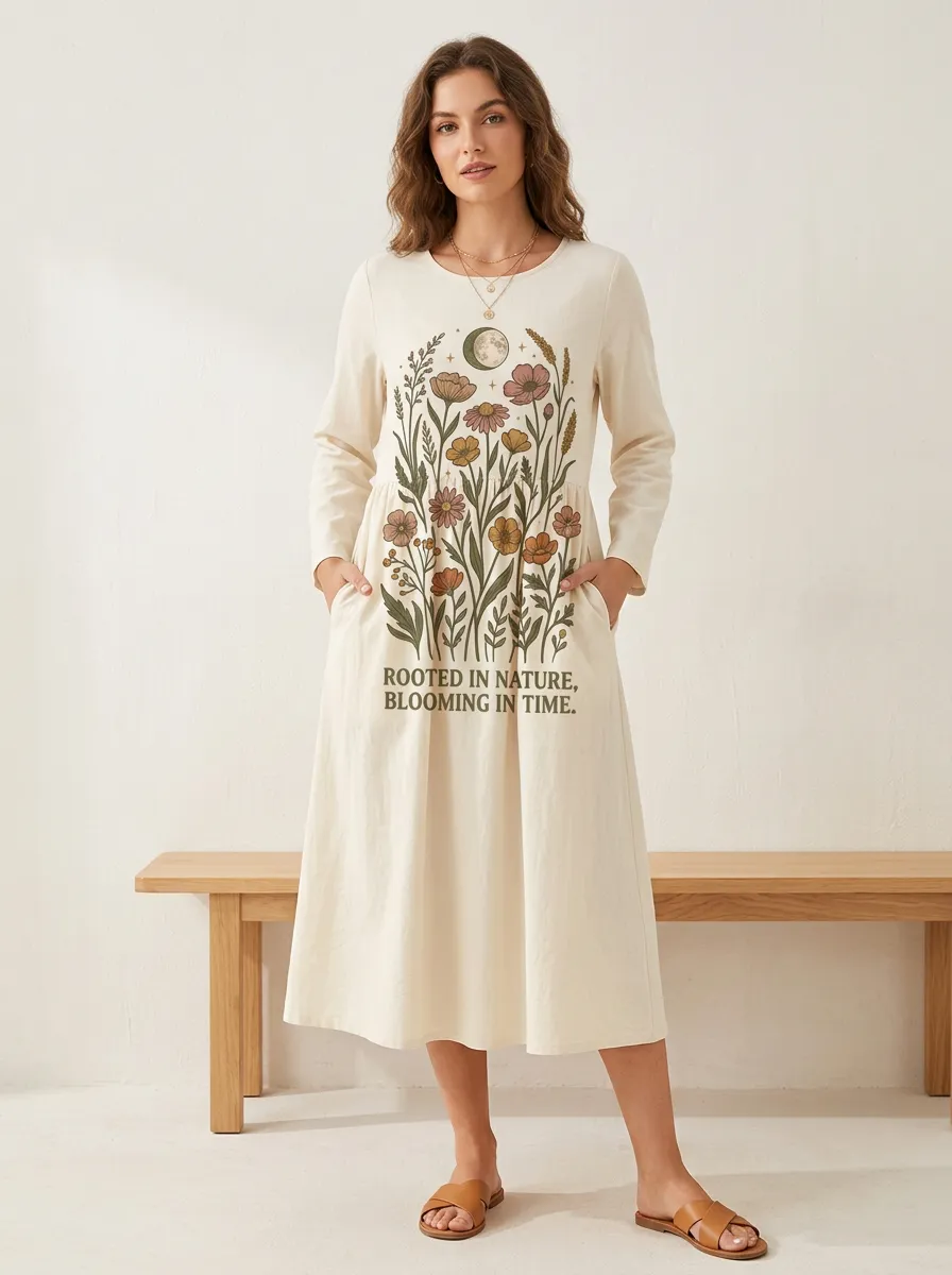 Botanical Moon Floral Rooted In Nature Dress