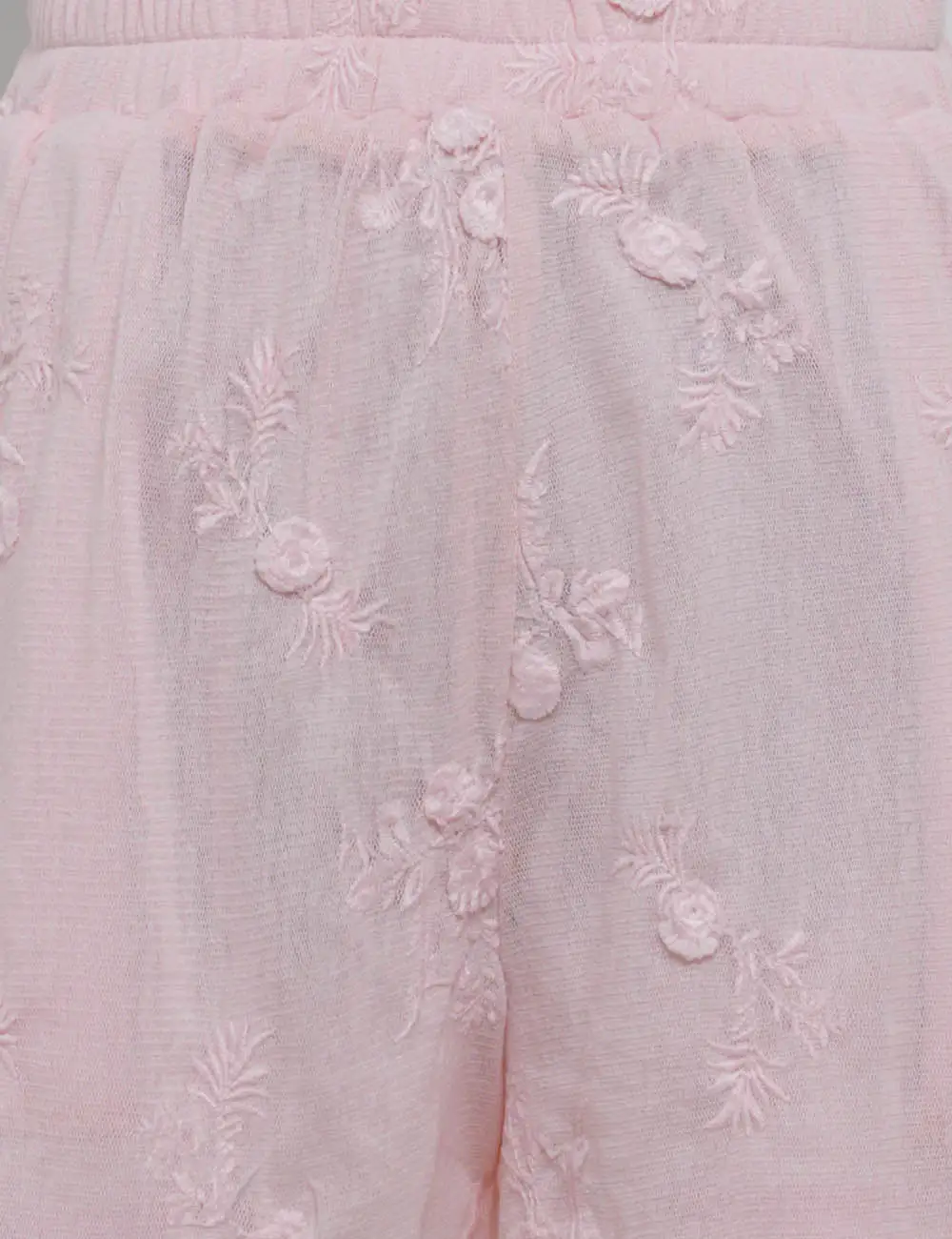 Embroidery Elastic Waist Solid Color Wide Leg Shorts