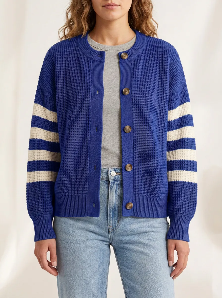 Striped Rugby Striped Sleeve Knit Cardigan