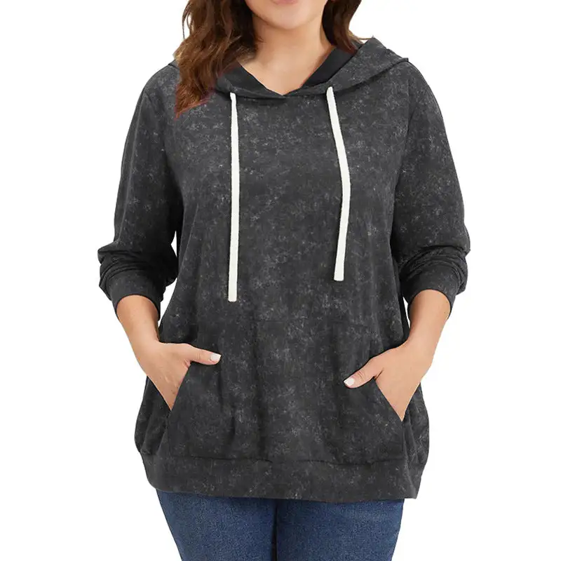 Drawstring Pocketed Long-Sleeve Textured Hoodie