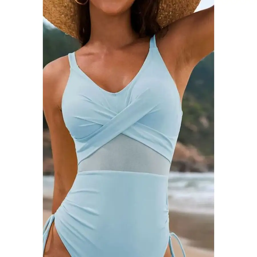 Women's Crisscross Ruched V-Neck Drawstring One-Piece Swimsuit