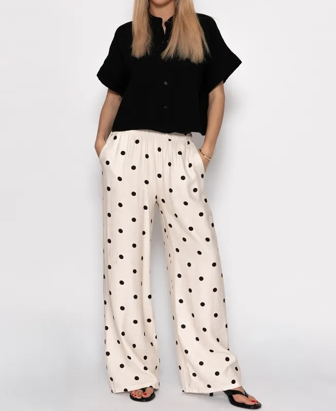 Off White Beige Polka Dot Wide Pants