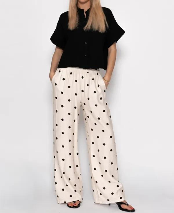 Off White Beige Polka Dot Wide Pants