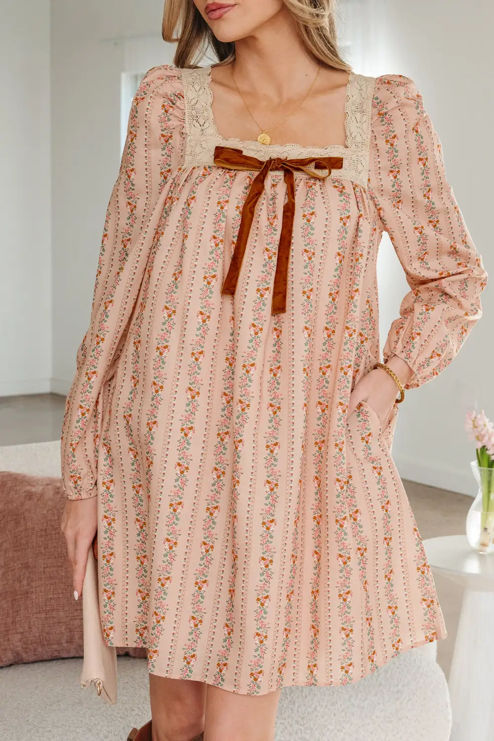 Floral Patchwork Lace Mini Dress