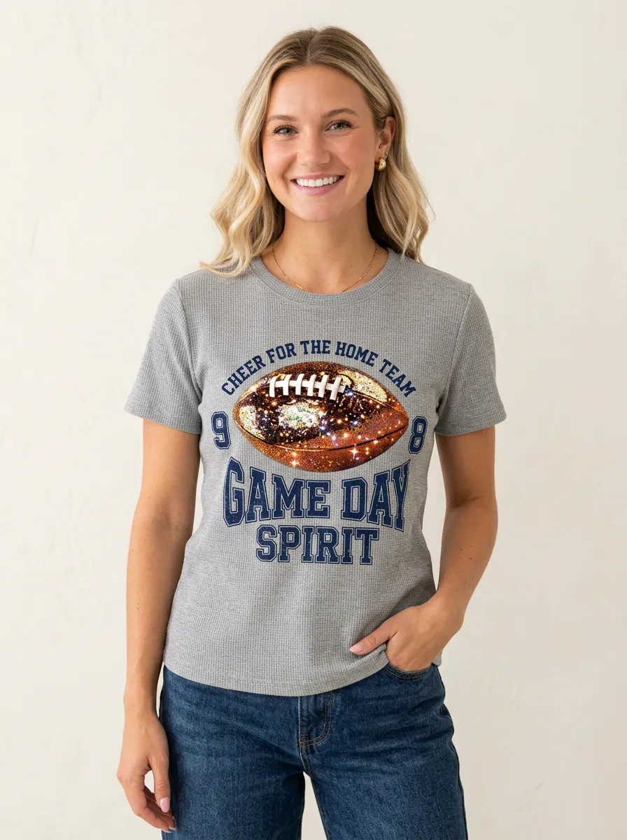Women's Dynamic Football Ball Sparkle Crew Neck Graphic T-Shirt