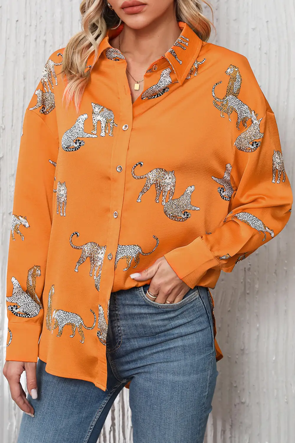 Leopard Print Animal Print Satin Blouse