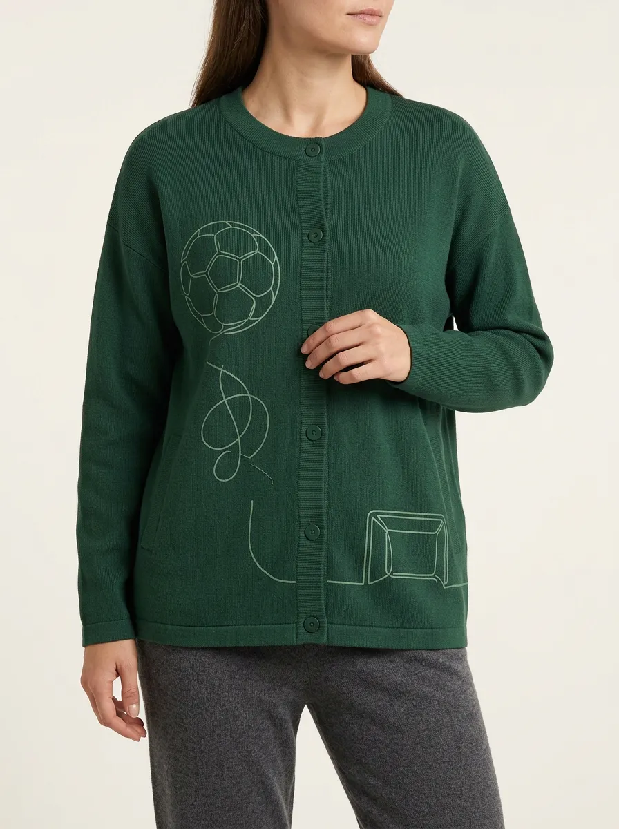 Women's Soccer Goal Line-Art Button-Front Knit Cardigan