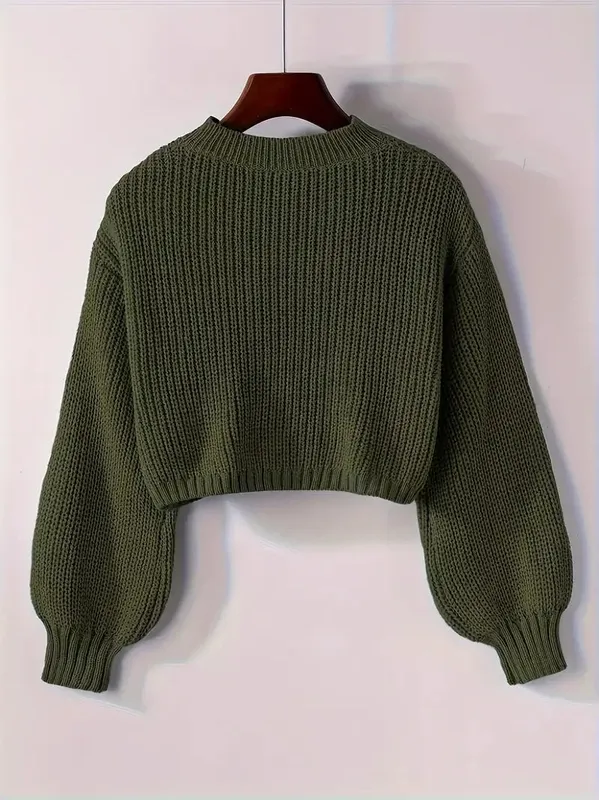 Winter Cropped Ribbed Knit Sweater