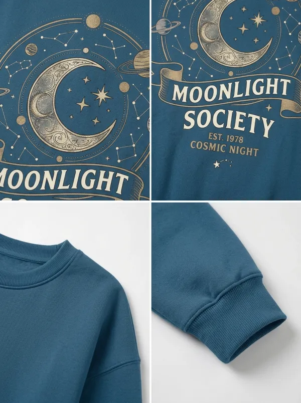 Women's Moonlight Society Celestial Moon Stars Printed T-shirt