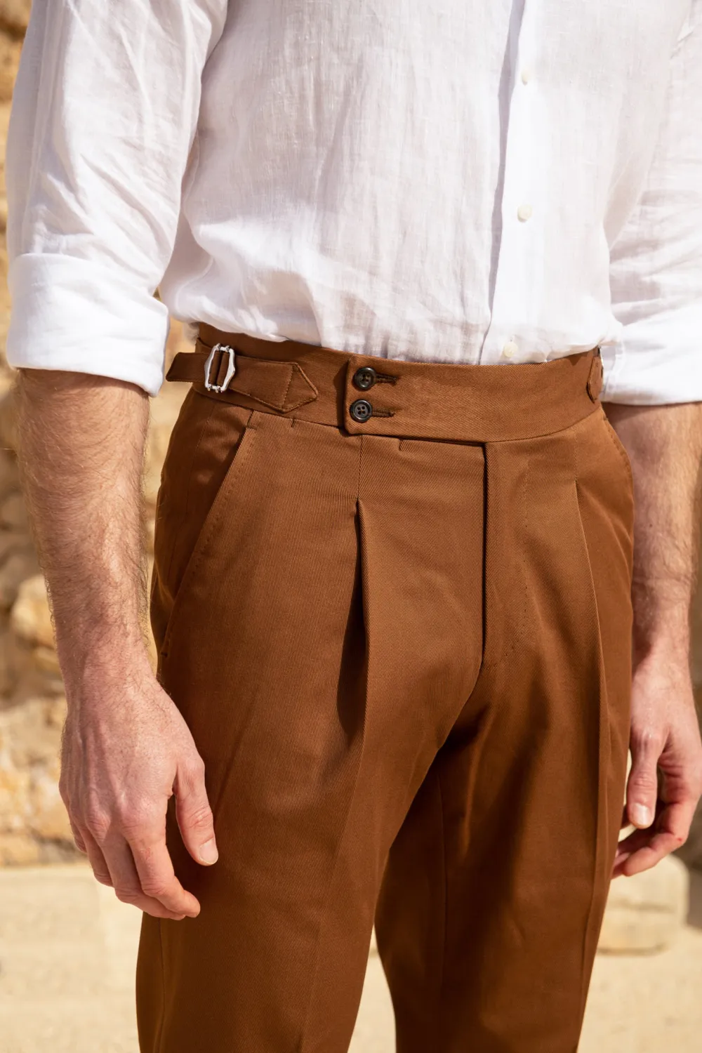 Cognac Cotton Trousers Men'S Fashion