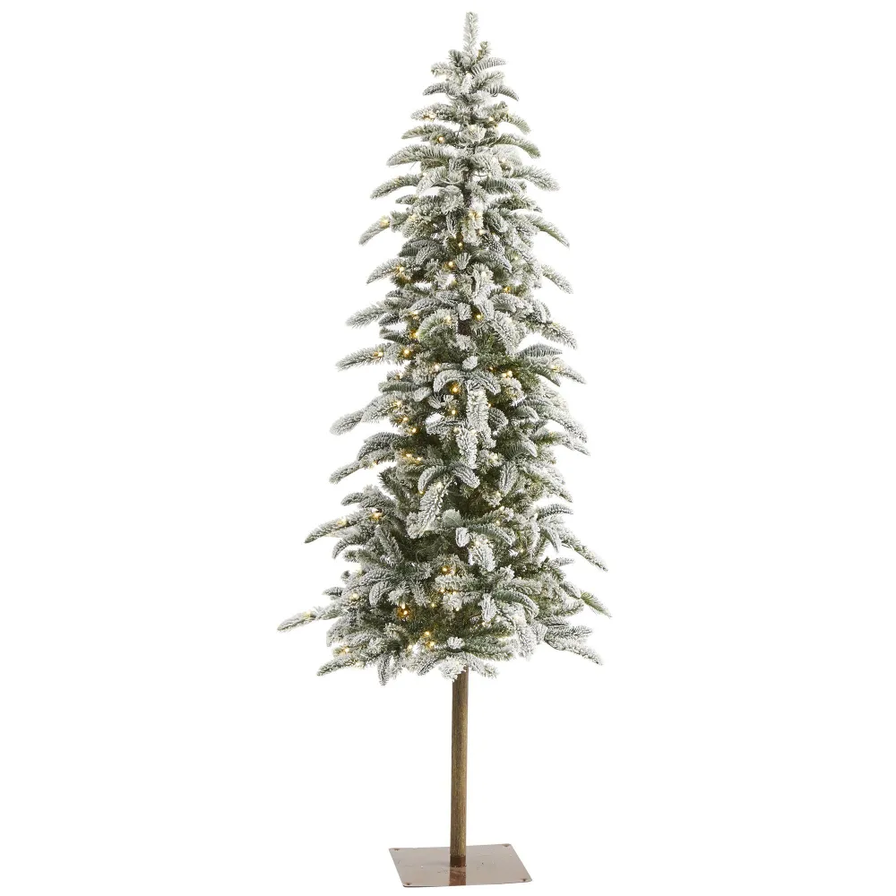Flocked Washington Alpine Artificial Christmas Tree with Warm LED Lights and Bendable Branches
