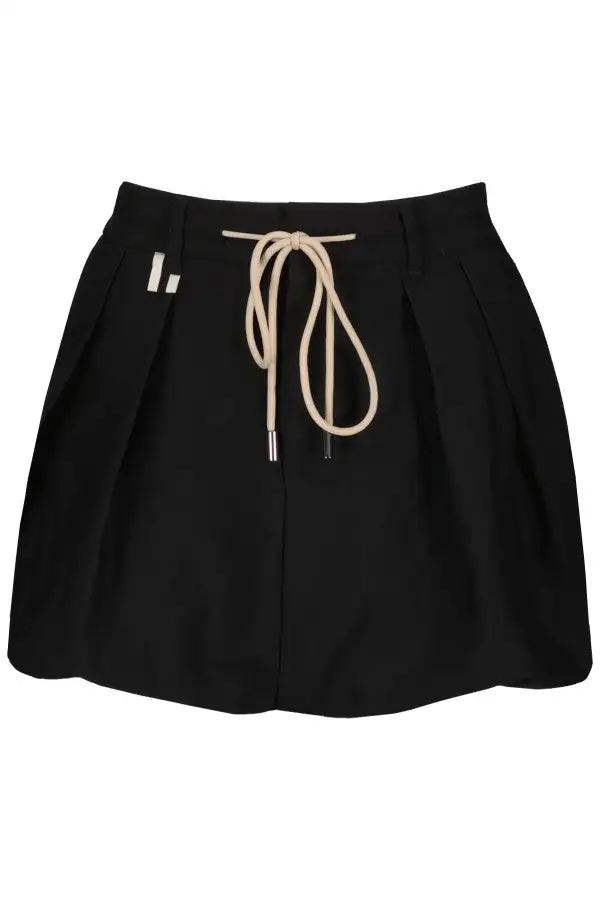 Women's Black Drawstring Bubble Mini Skirt