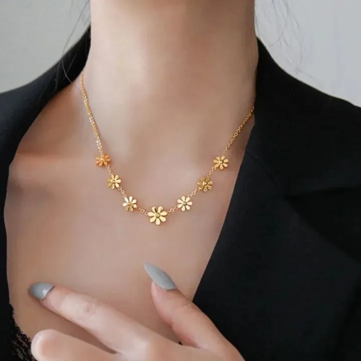 Stainless Steel Celestial Floral Fashion Necklace