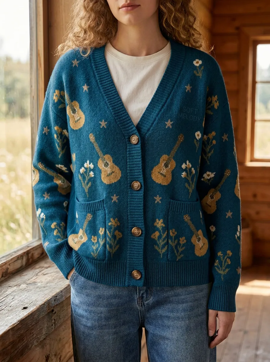Americana Guitar Women's Country Music Casual Cardigan