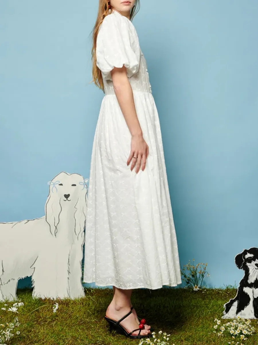 Bow Embroidered Midi Dress
