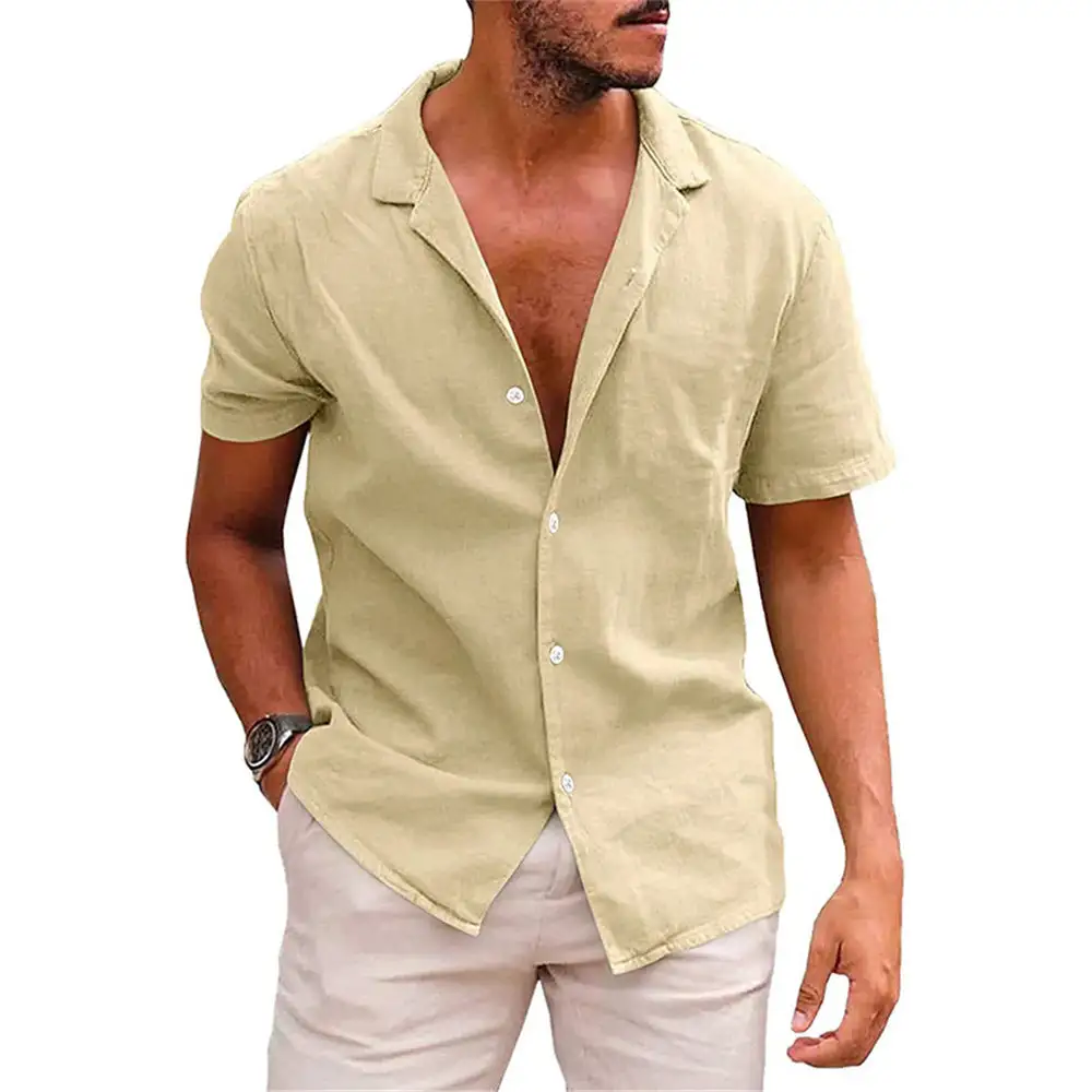 Men's Short-Sleeve Leisure Shirt Lightweight Linen