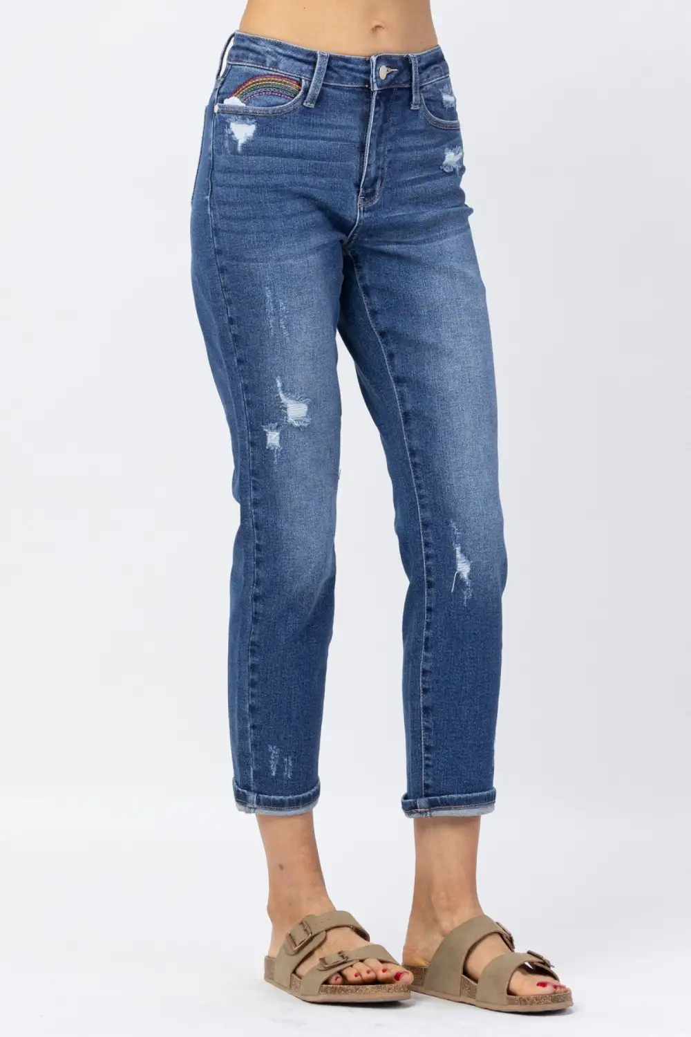 Embroidery Cropped Straight Apparel