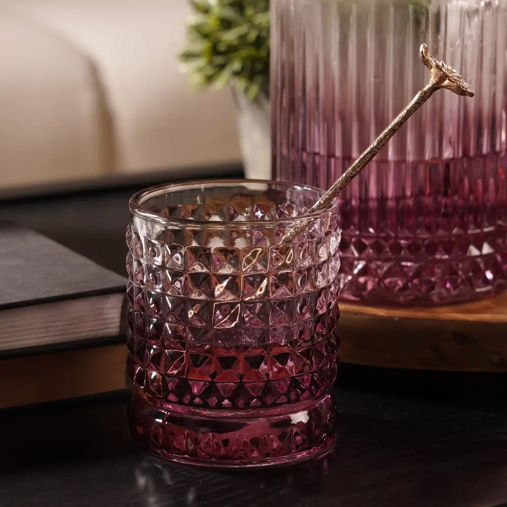Pink Ribbed Whiskey Glass Set