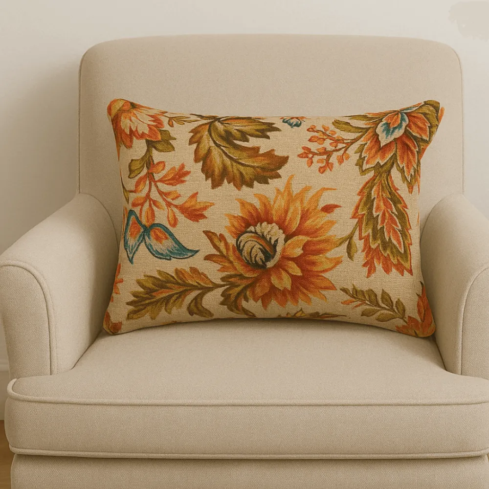 Floral Textured Cotton Lumbar Decorative Cushion Cover