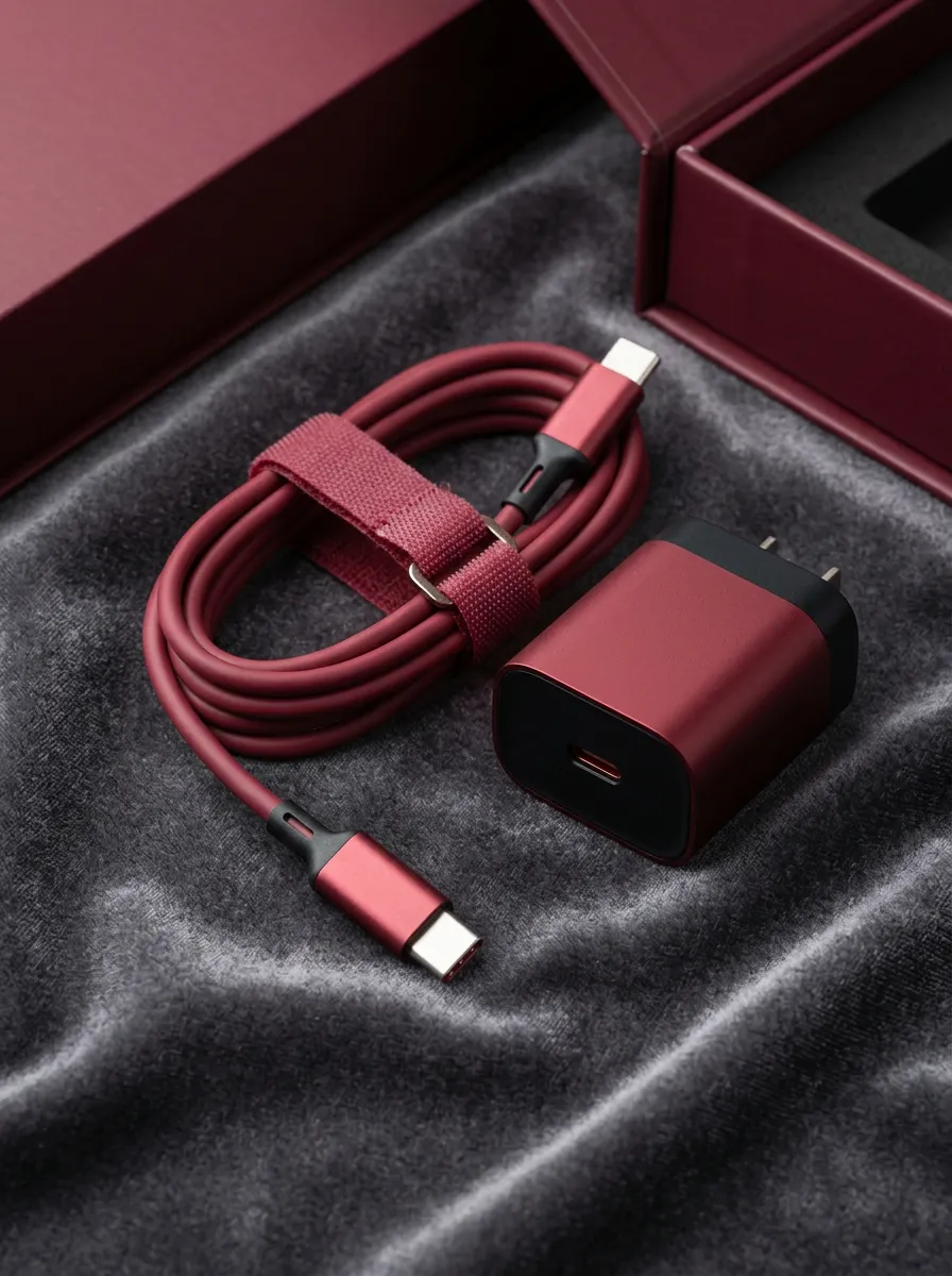 Burgundy Metallic USB-C Charger and Cable Set