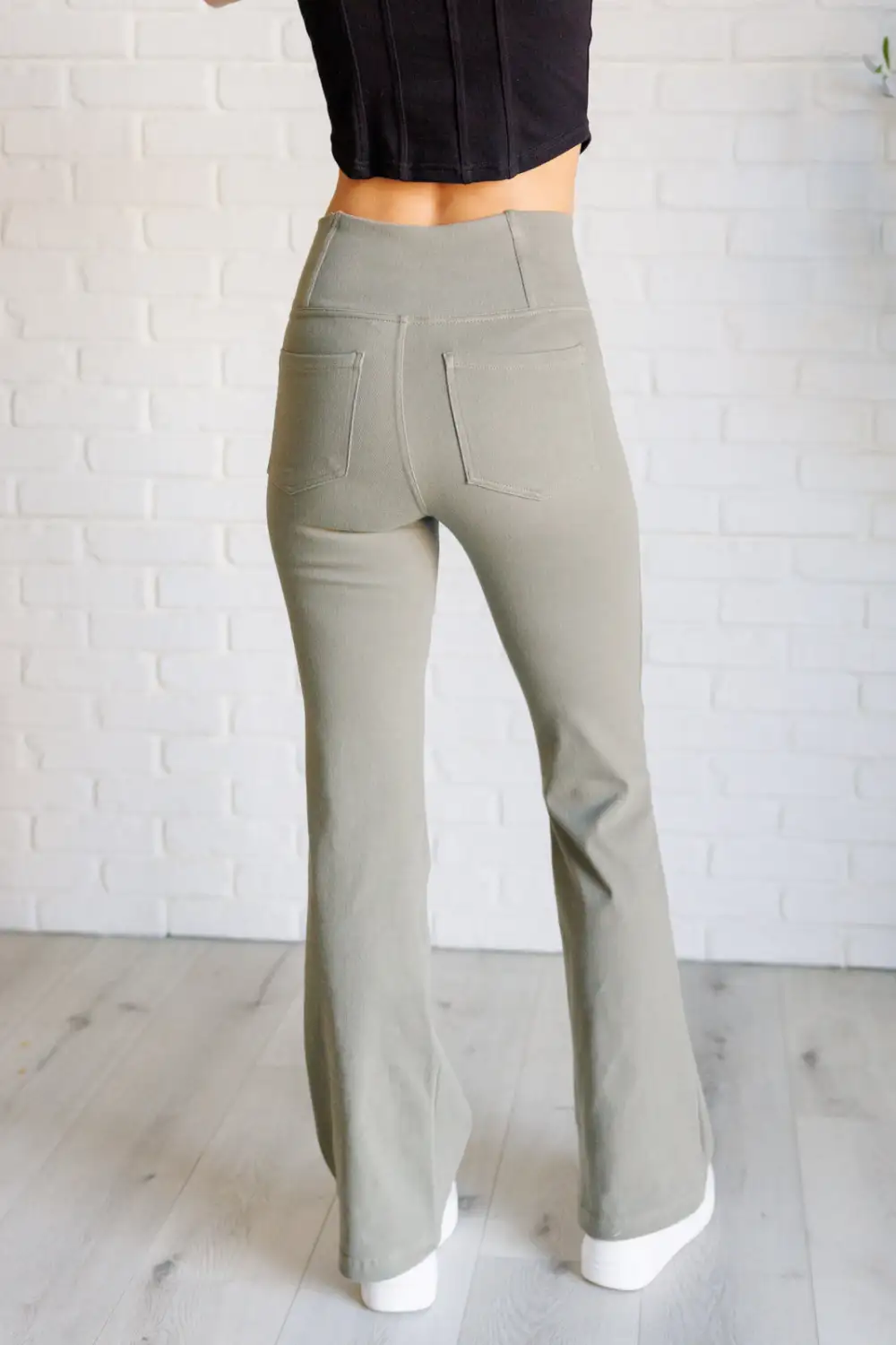 Relaxed Building Habits Twill Flared Crossover Waist Pants In