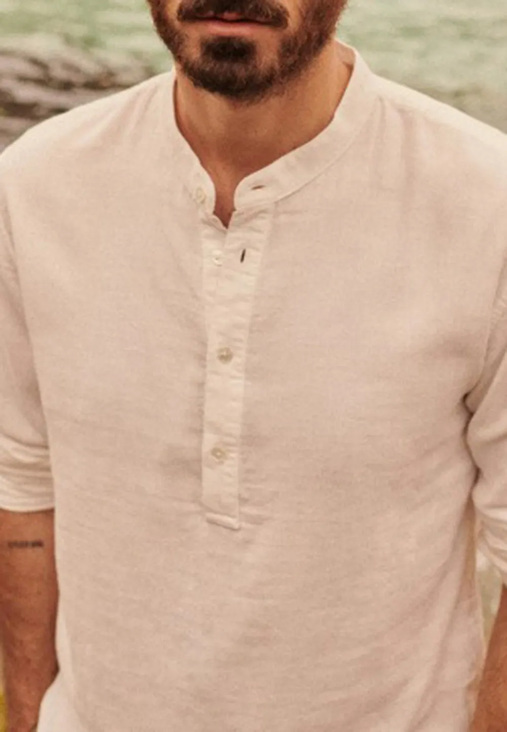 Olive Green Mandarin Collar Henley Shirt