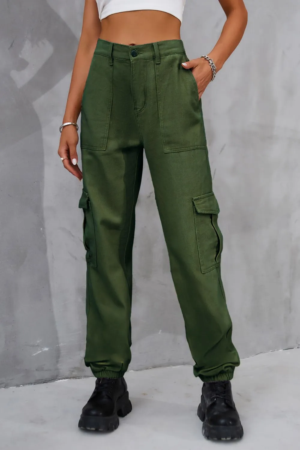 Buttoned High Waist Jeans With Pocket
