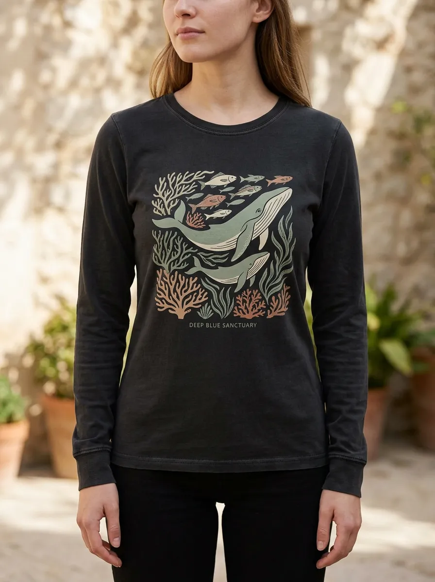 Women's Ocean Lover Whale Coral Reef Printed Long Sleeve Top