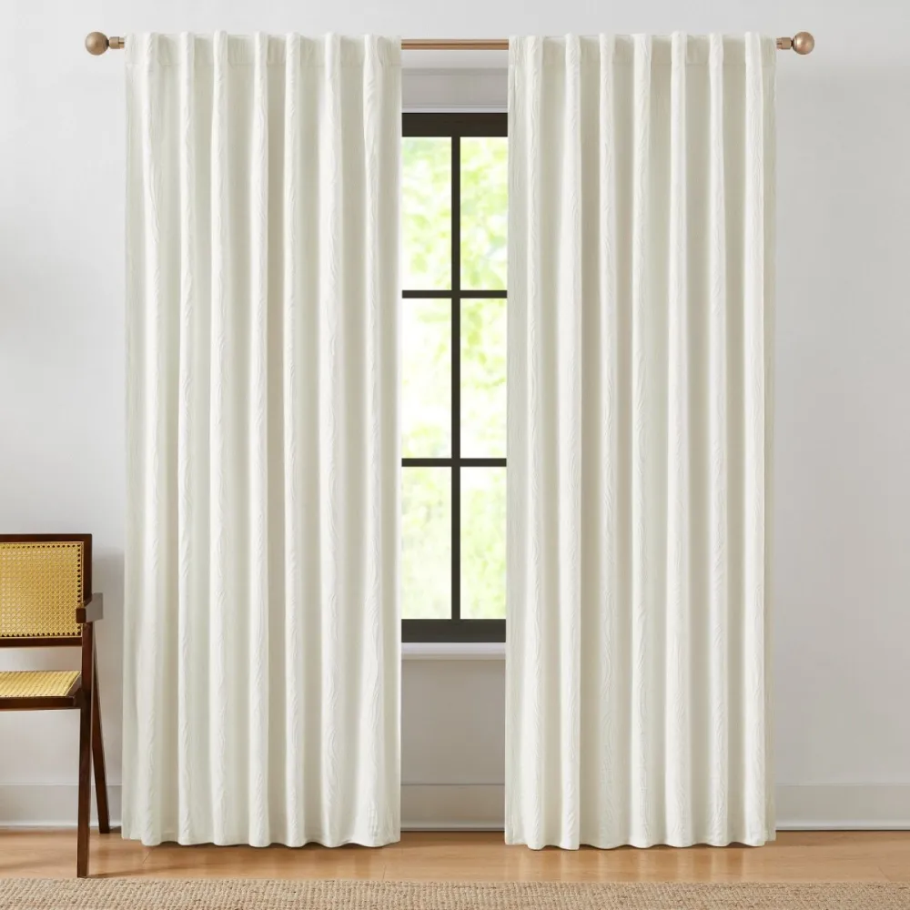 Modern Full Blackout Rod Pocket Textured Curtain Panel