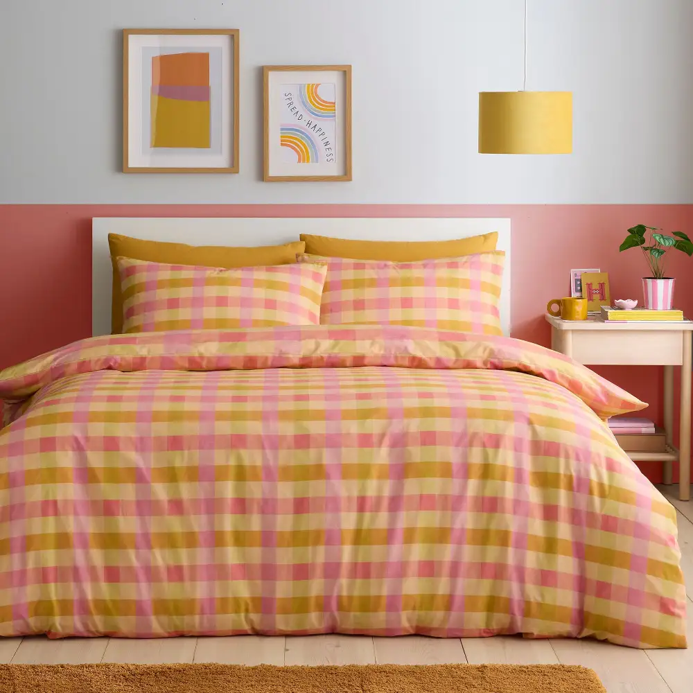 Reversible Check Polycotton Duvet Cover Set