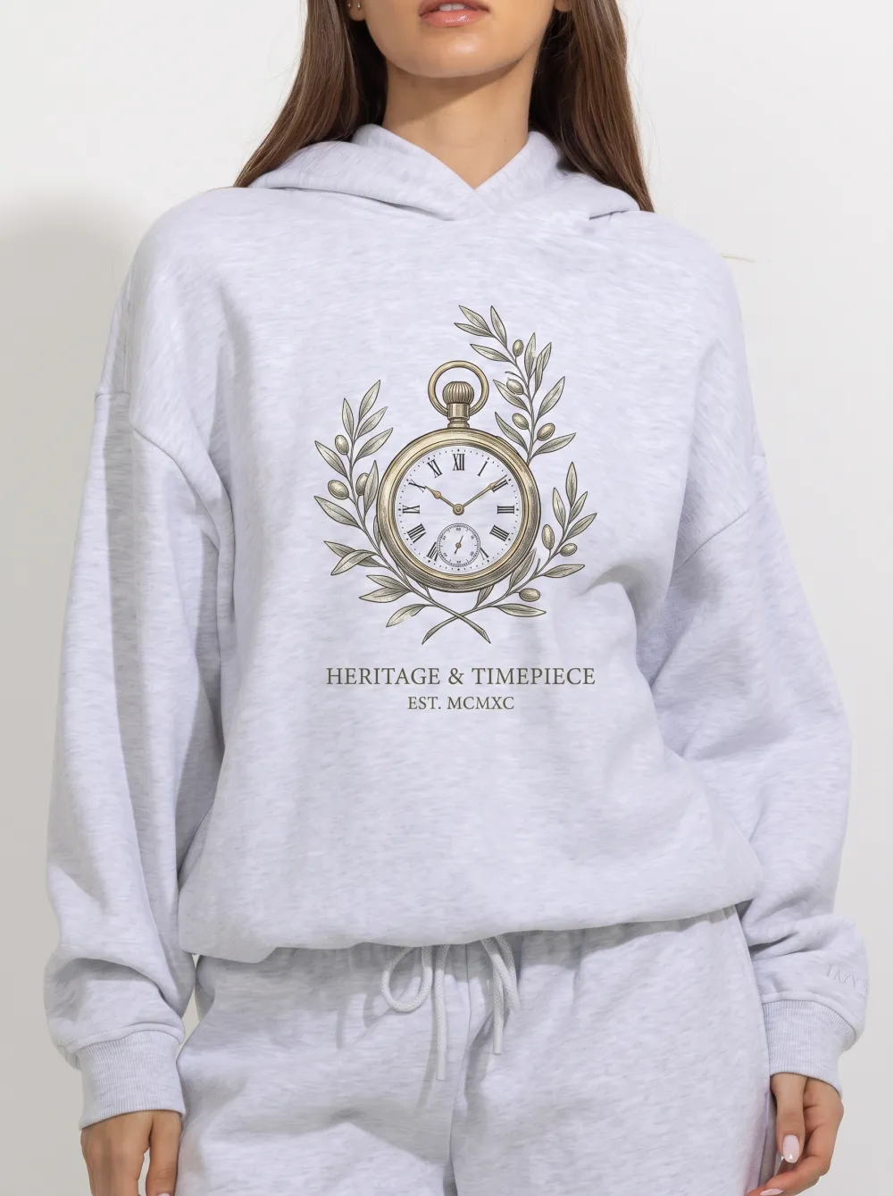 Women's Vintage Pocket Watch Olive Branch Printed Hoodie