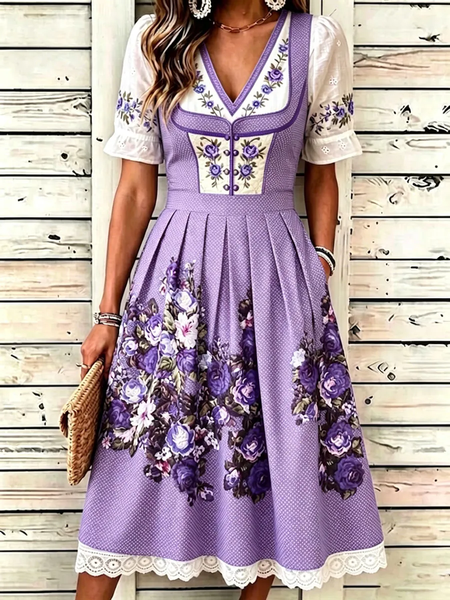 Women'S German Bavarian Vintage Floral Dress