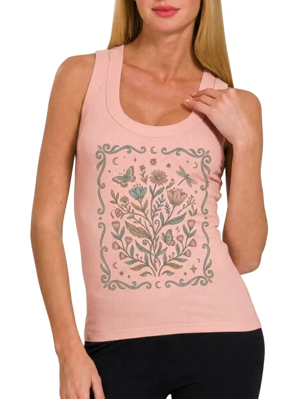 Women's Boho Floral Butterfly Dragonfly Printed Tank Top