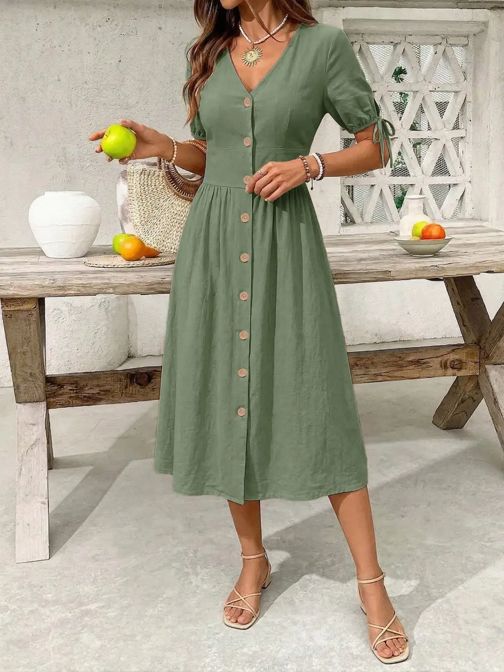 Elegant Short Sleeve Midi Dress