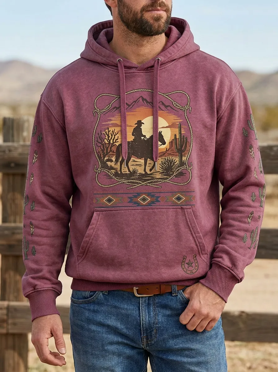 High Desert Horse Sunset Sun Pattern Men's Western Sweatshirt