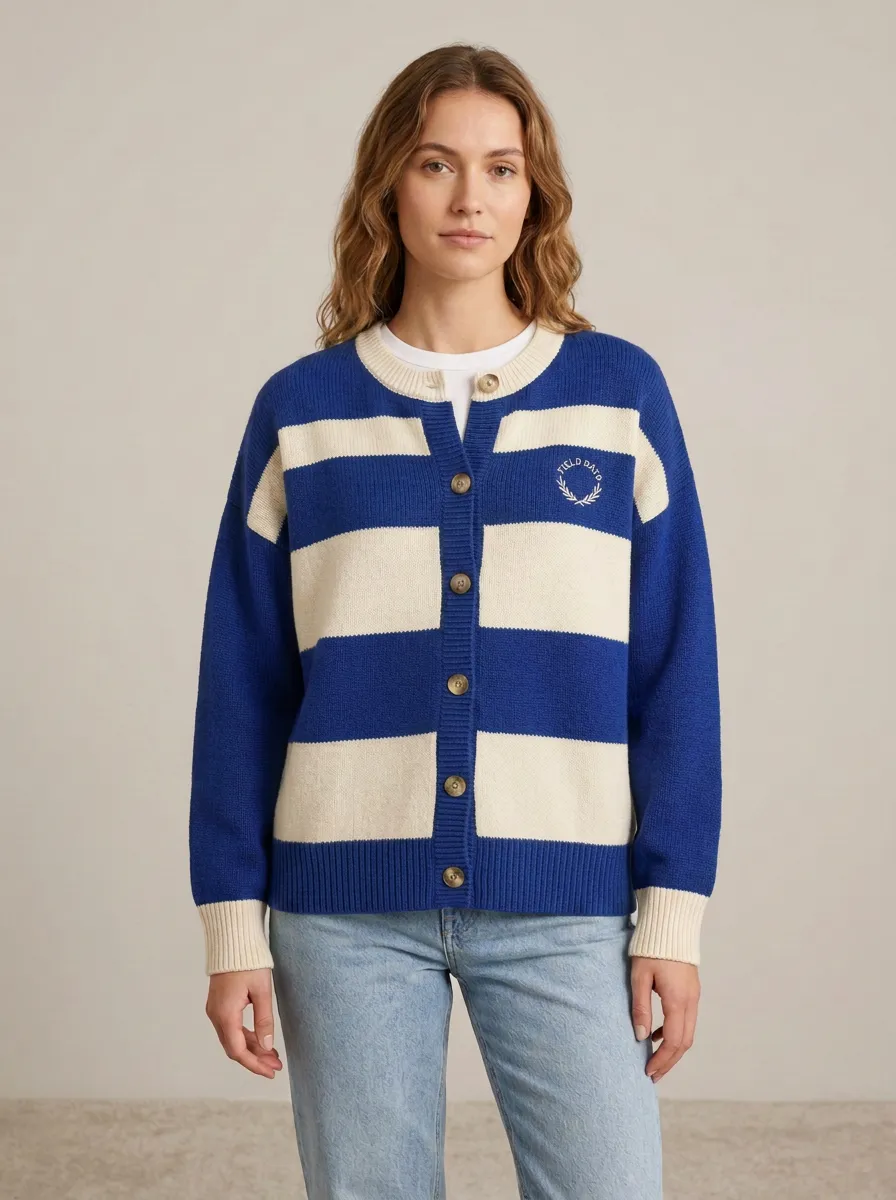 Rugby Striped Embroidered Knit Cardigan