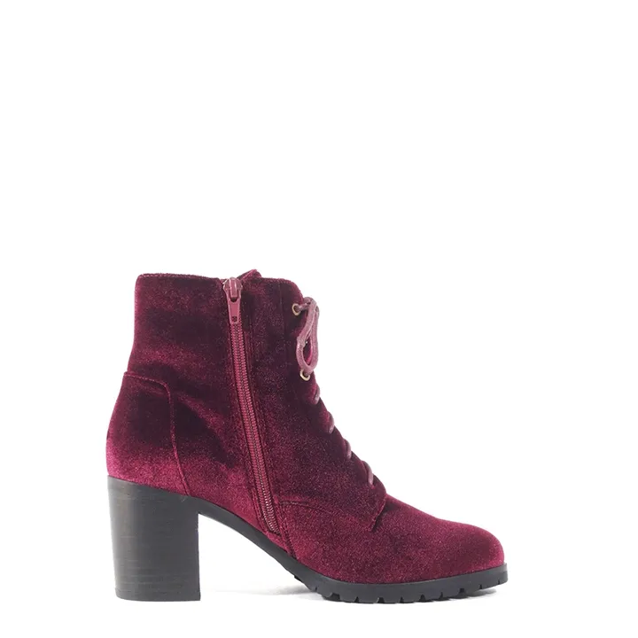 Velvet Lace Up Lug Sole Ankle Boots