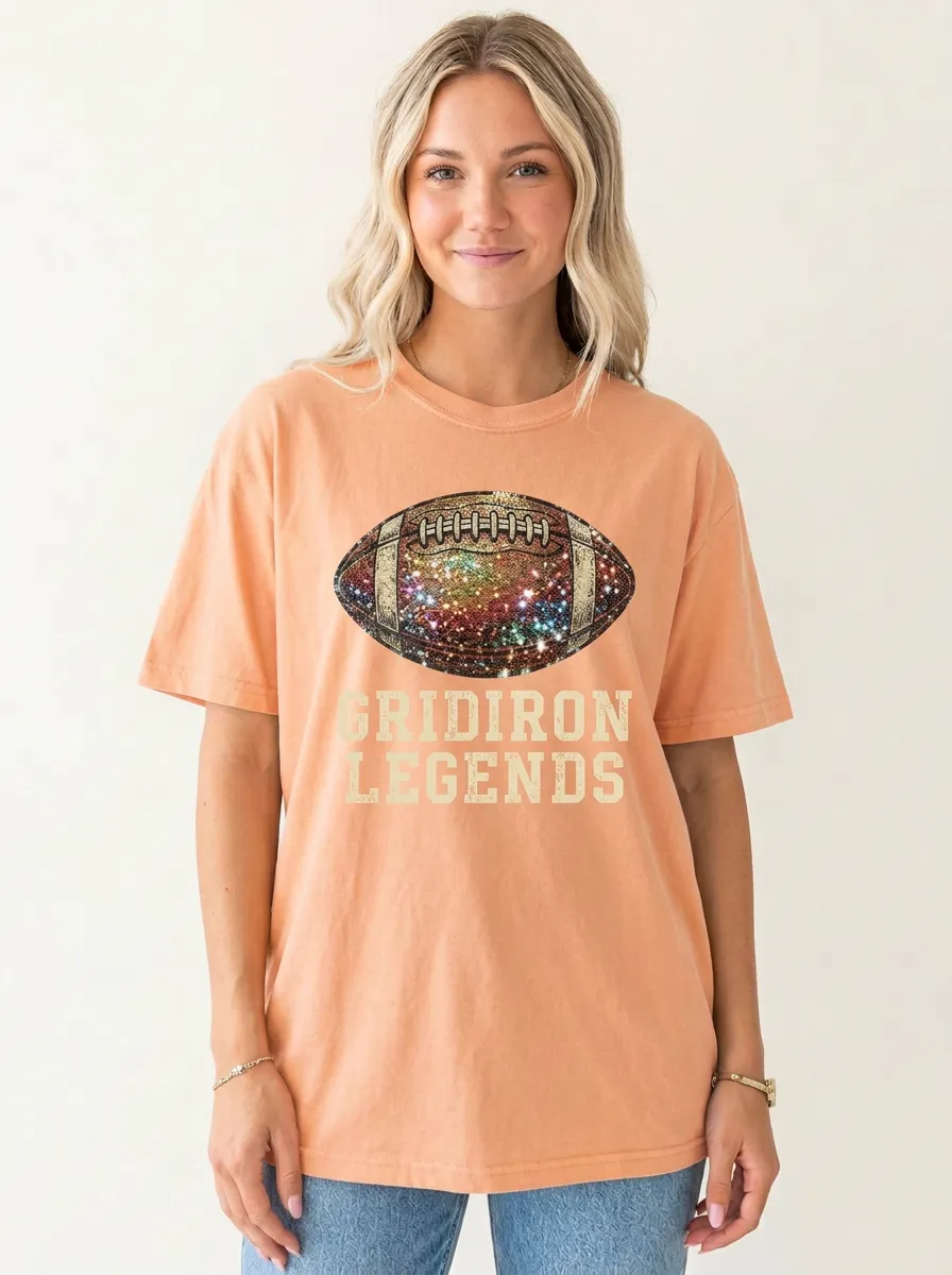 Women's Varsity Inspired Football Gridiron Ball Crew Neck Graphic T-Shirt