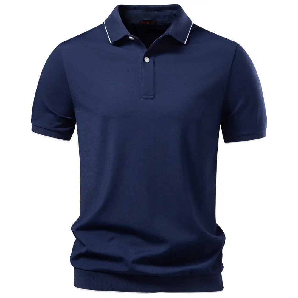 Ribbed Short Sleeve Cotton Polo Shirt