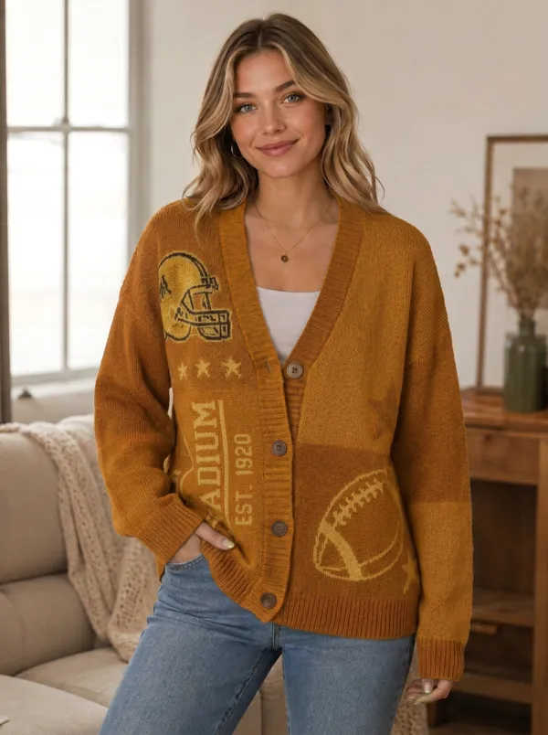 Women's Football Stadium Helmet Knit Knit Cardigan