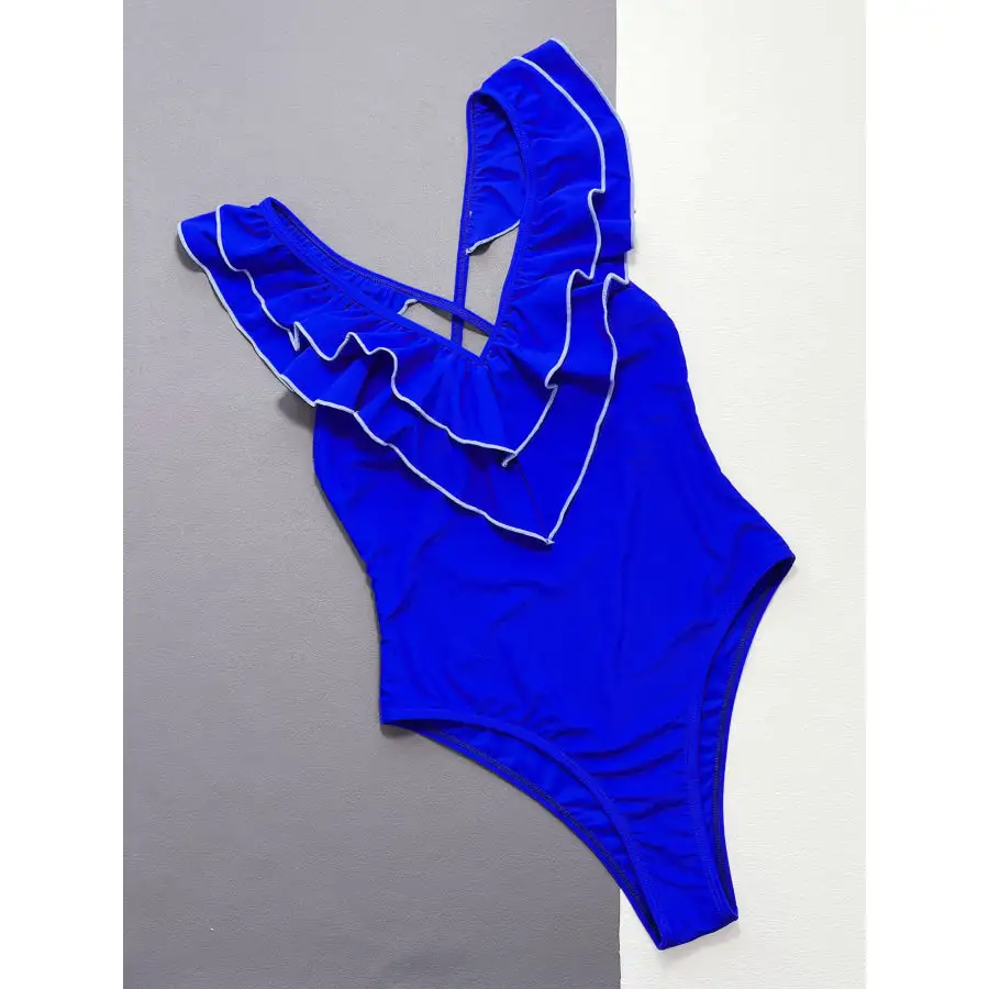 Women's Ruffled Backless Cross-Back Crisscross One-Piece Swimsuit